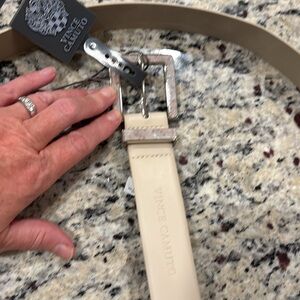 Vince Camuto Cream and mother of pearl buckle Belt